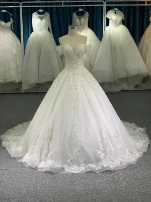 29743-1# BYG thick lace off the shoulder A line wedding dress