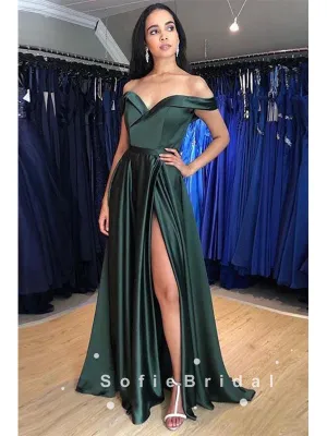 A-Line Off The Shoulder Split Side Cheap Long Prom Dresses Online,SFPD0040