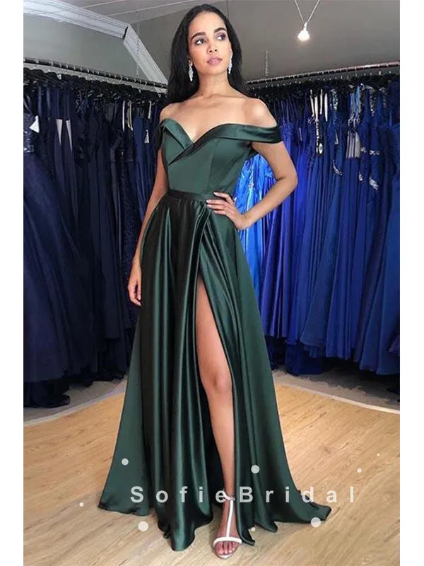 A-Line Off The Shoulder Split Side Cheap Long Prom Dresses Online,SFPD0040
