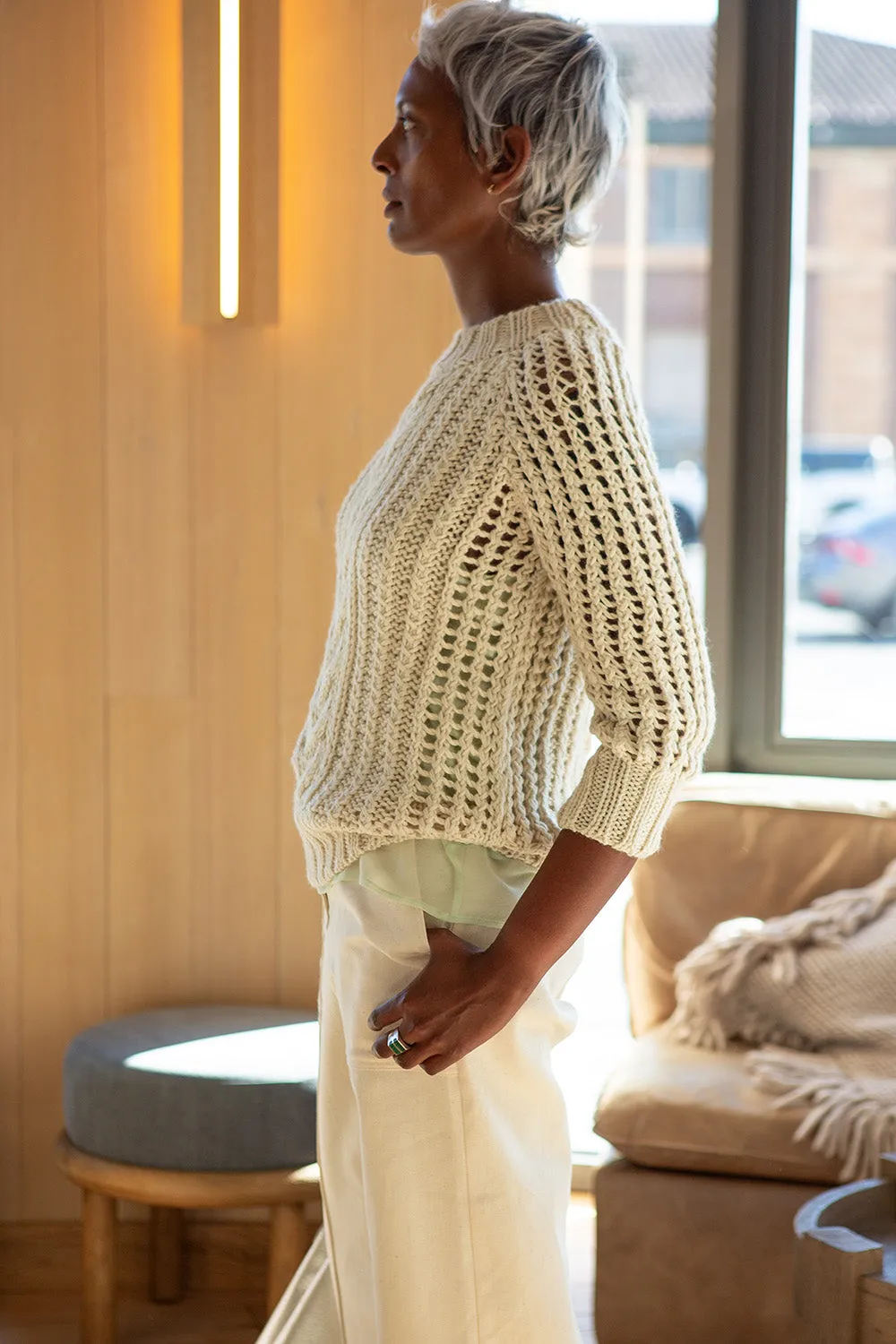 Alpaca Cable Knit Fisherman Sweater in Winter White