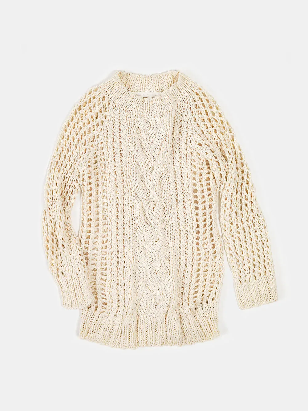 Alpaca Cable Knit Fisherman Sweater in Winter White