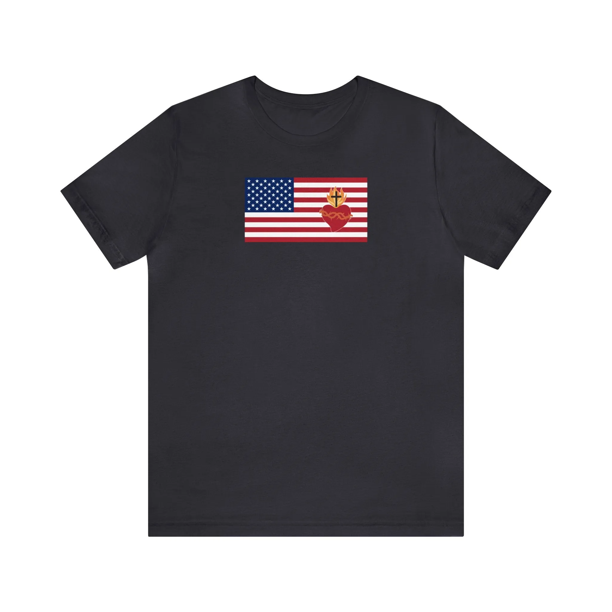 American USA Flag with sacred heart Christian Catholic religious t-shirt
