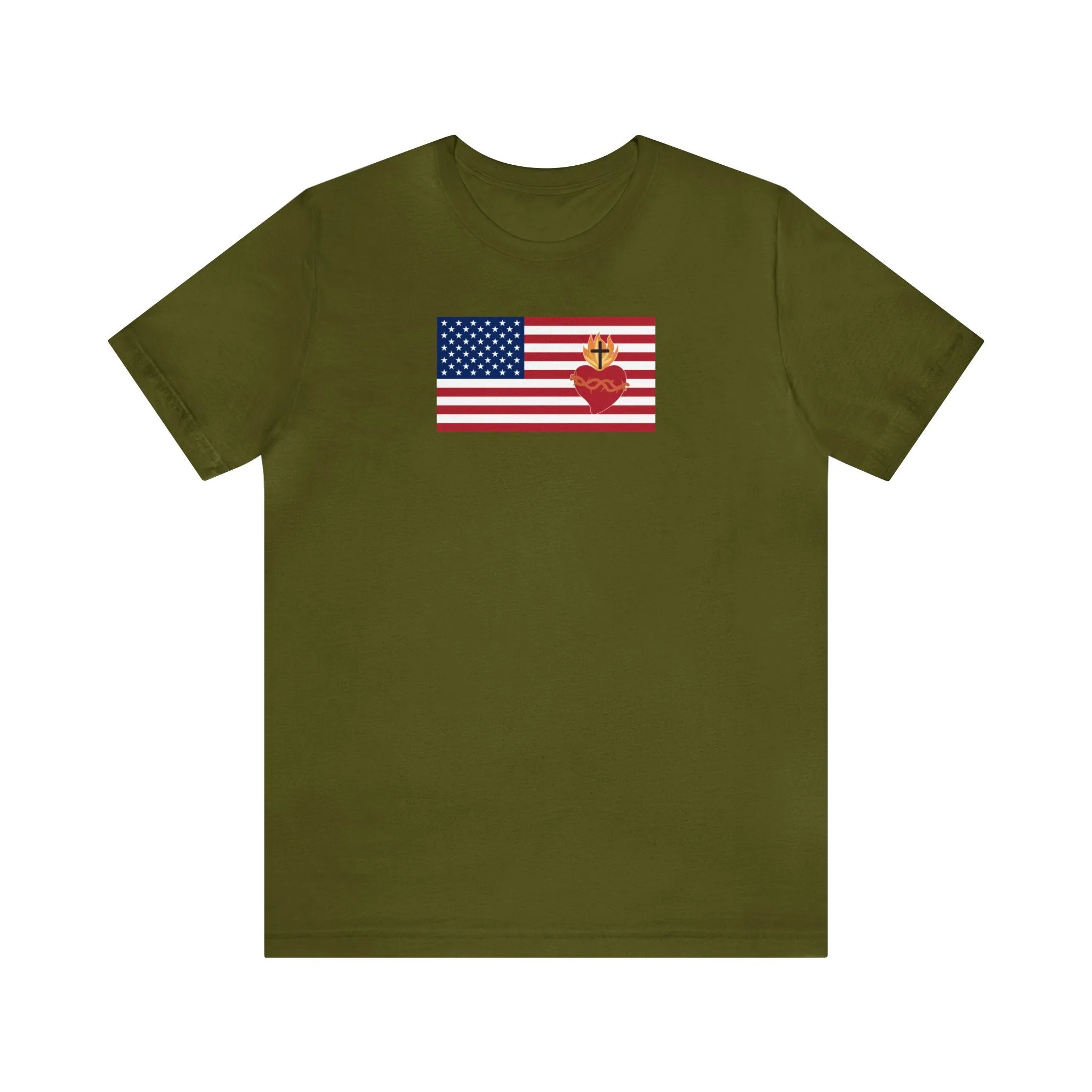American USA Flag with sacred heart Christian Catholic religious t-shirt