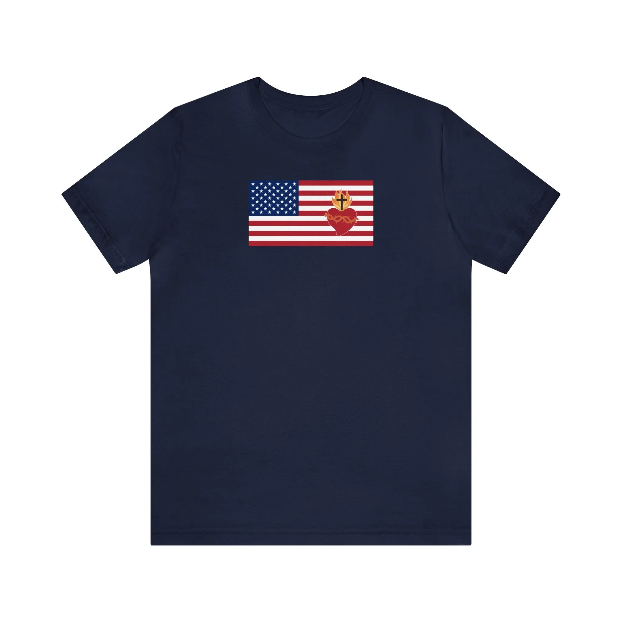 American USA Flag with sacred heart Christian Catholic religious t-shirt
