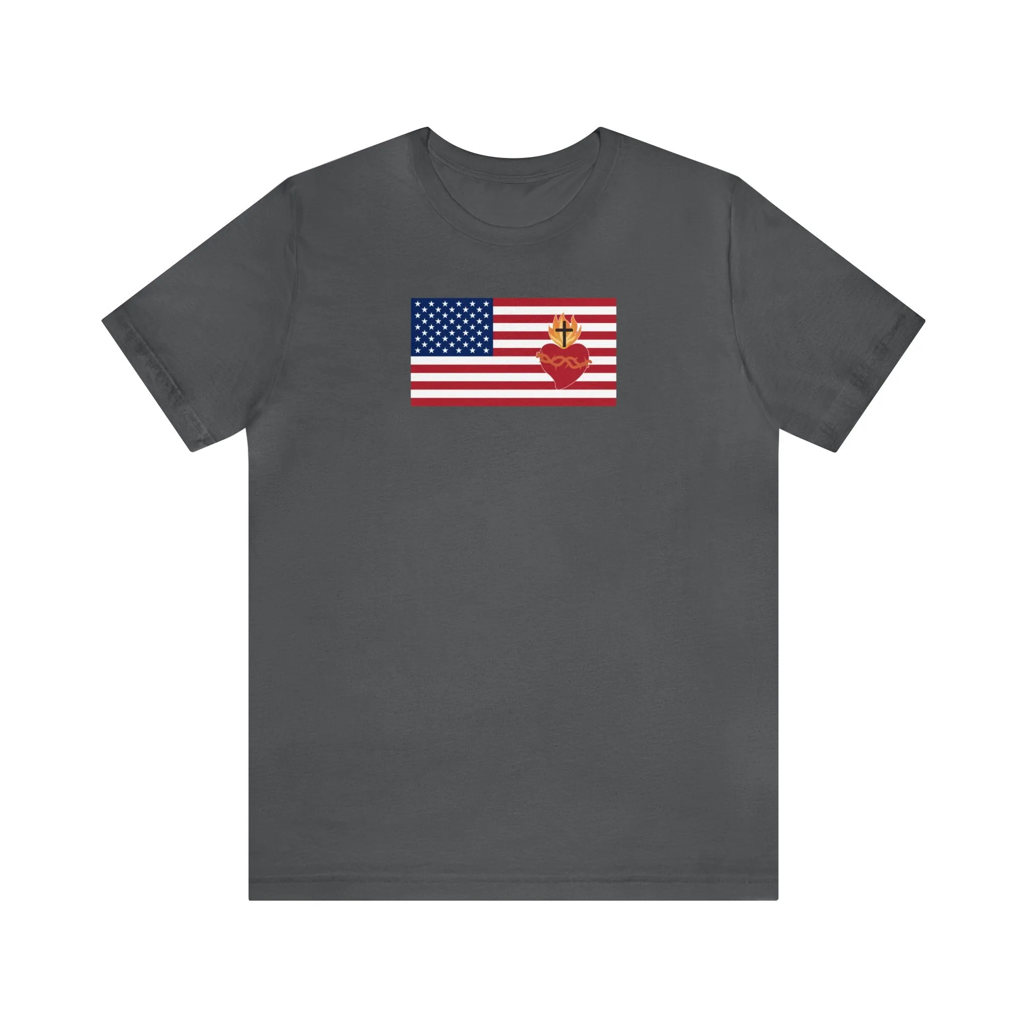 American USA Flag with sacred heart Christian Catholic religious t-shirt