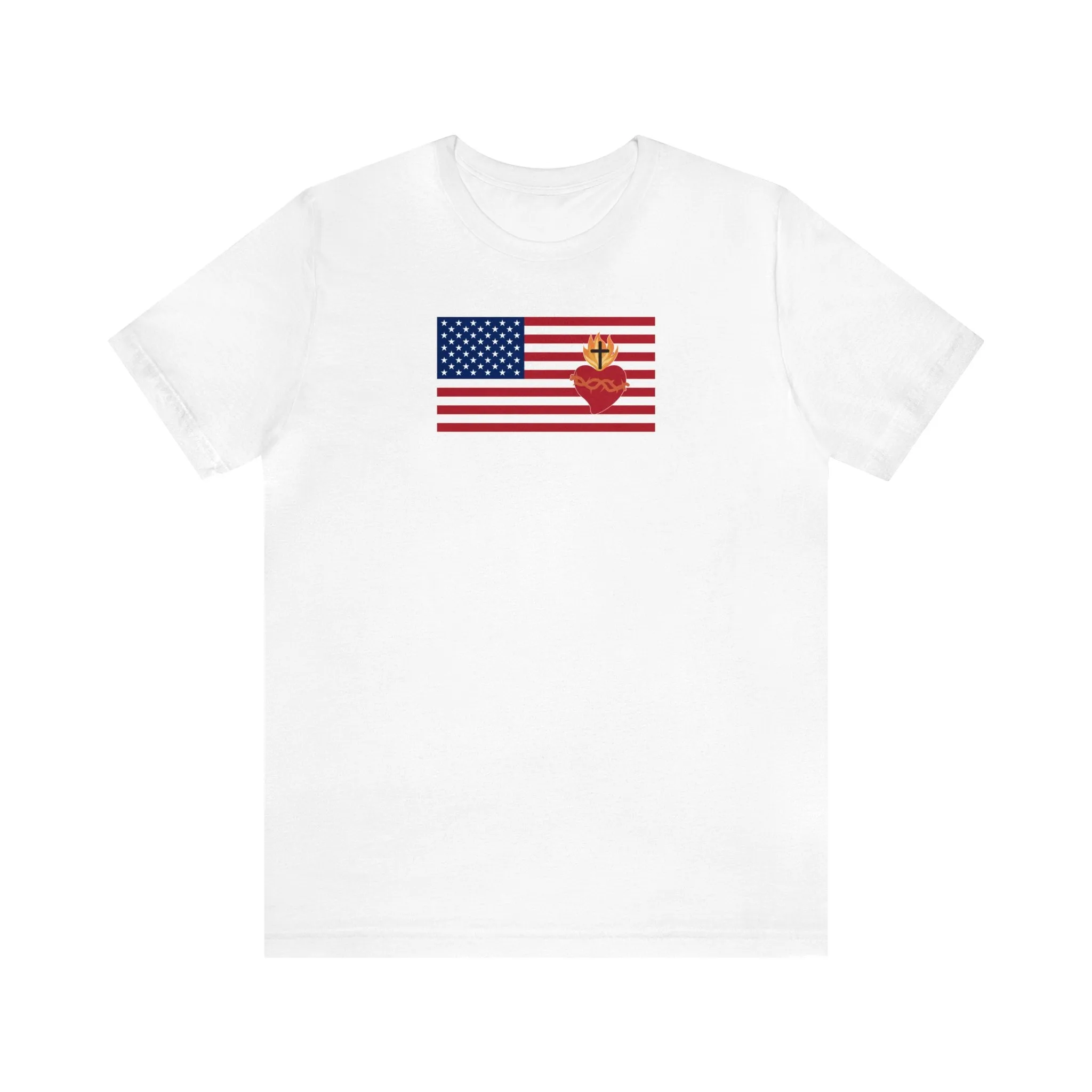 American USA Flag with sacred heart Christian Catholic religious t-shirt