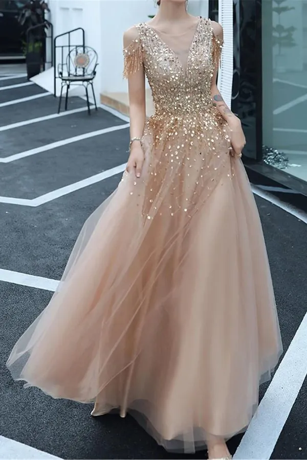 Anneprom A line Evening Dress,Beading Party Dress,Formal Evening Gown Women Girls APP0445