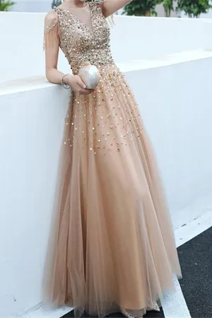 Anneprom A line Evening Dress,Beading Party Dress,Formal Evening Gown Women Girls APP0445