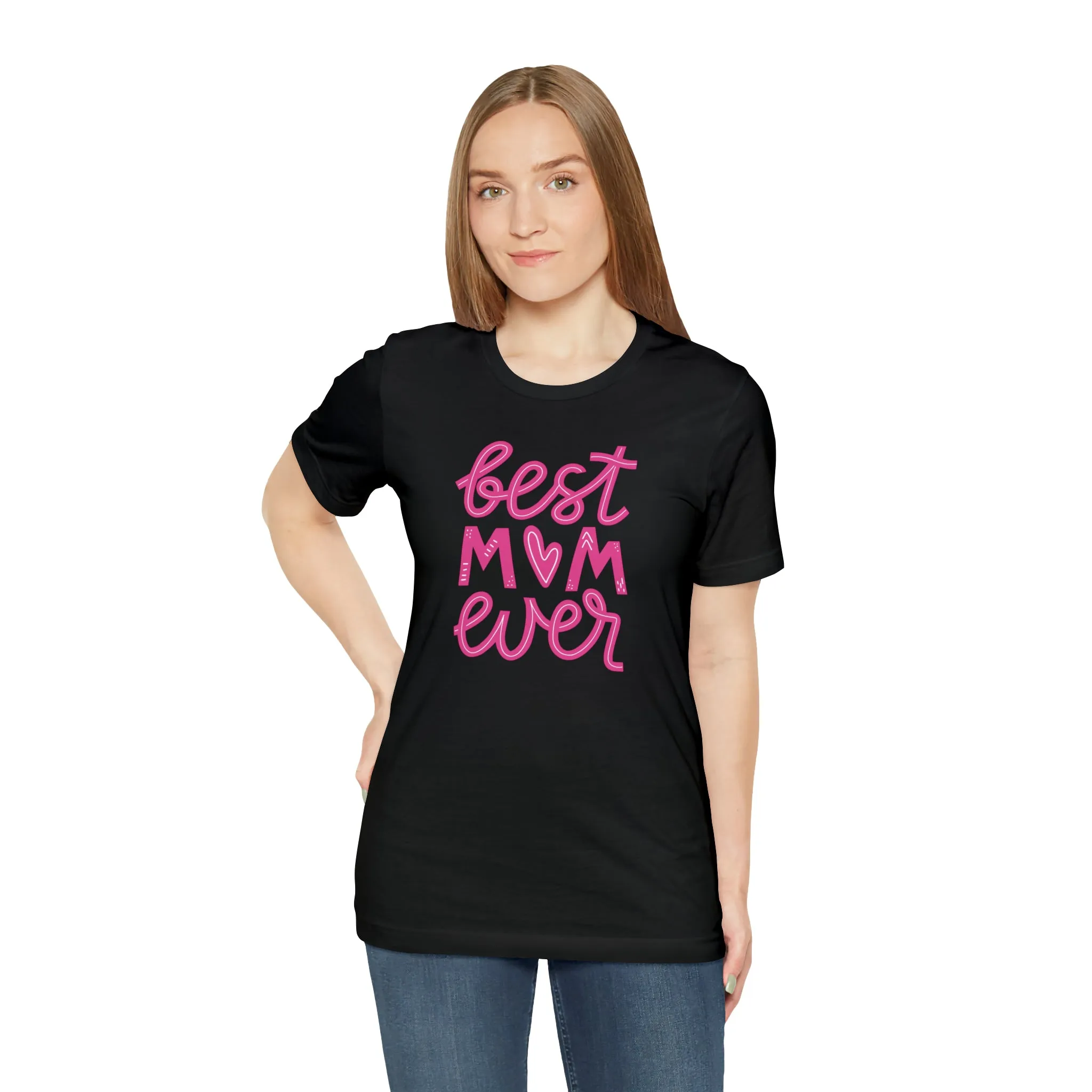 Best Mom Ever Pink Heart T-Shirt | Love You Mama Tee |  Bella Canvas 3001 Unisex |  Mother Short Sleeve Tshirt