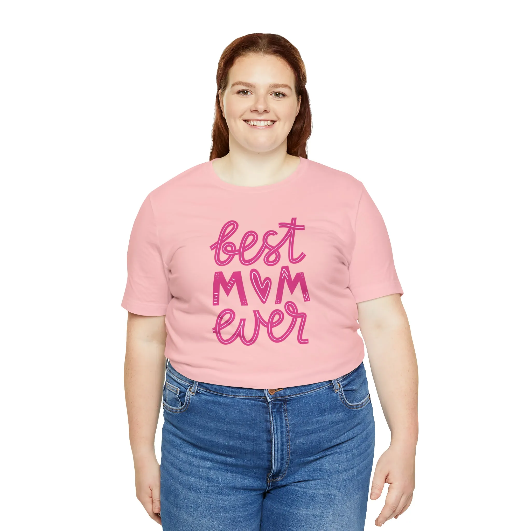 Best Mom Ever Pink Heart T-Shirt | Love You Mama Tee |  Bella Canvas 3001 Unisex |  Mother Short Sleeve Tshirt