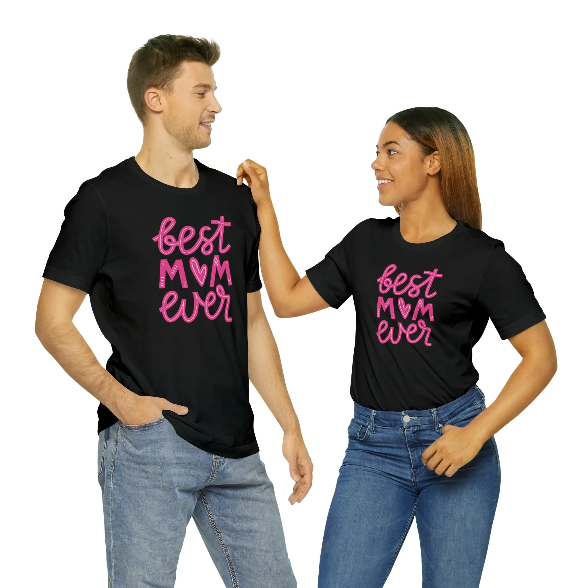 Best Mom Ever Pink Heart T-Shirt | Love You Mama Tee |  Bella Canvas 3001 Unisex |  Mother Short Sleeve Tshirt
