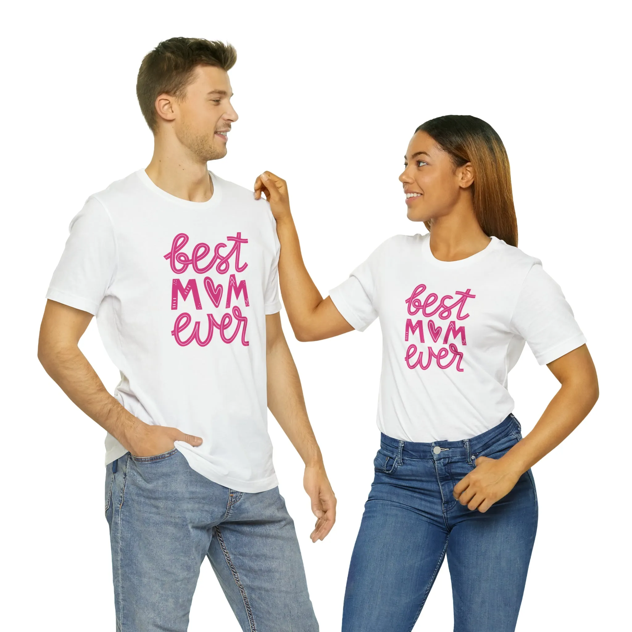 Best Mom Ever Pink Heart T-Shirt | Love You Mama Tee |  Bella Canvas 3001 Unisex |  Mother Short Sleeve Tshirt