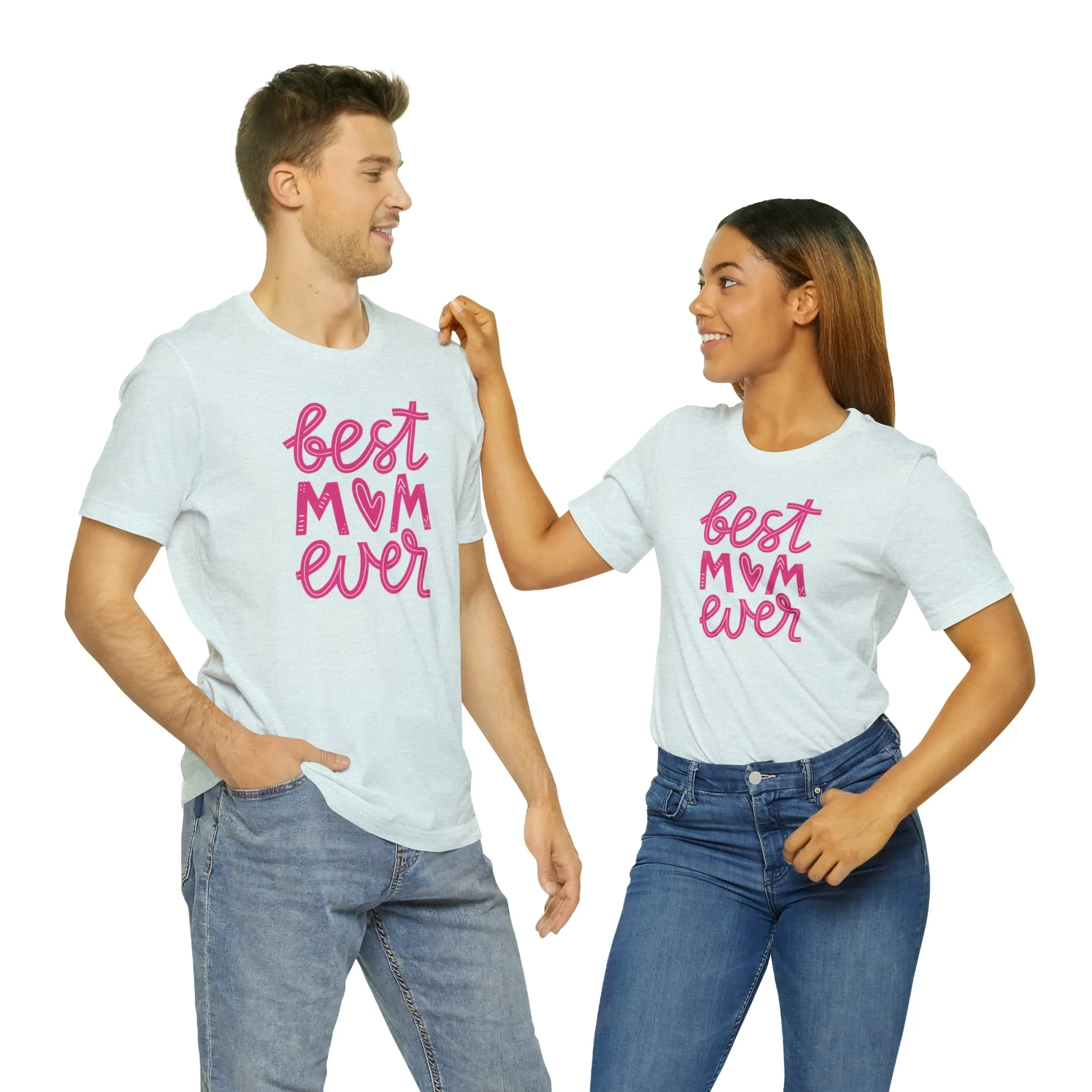 Best Mom Ever Pink Heart T-Shirt | Love You Mama Tee |  Bella Canvas 3001 Unisex |  Mother Short Sleeve Tshirt