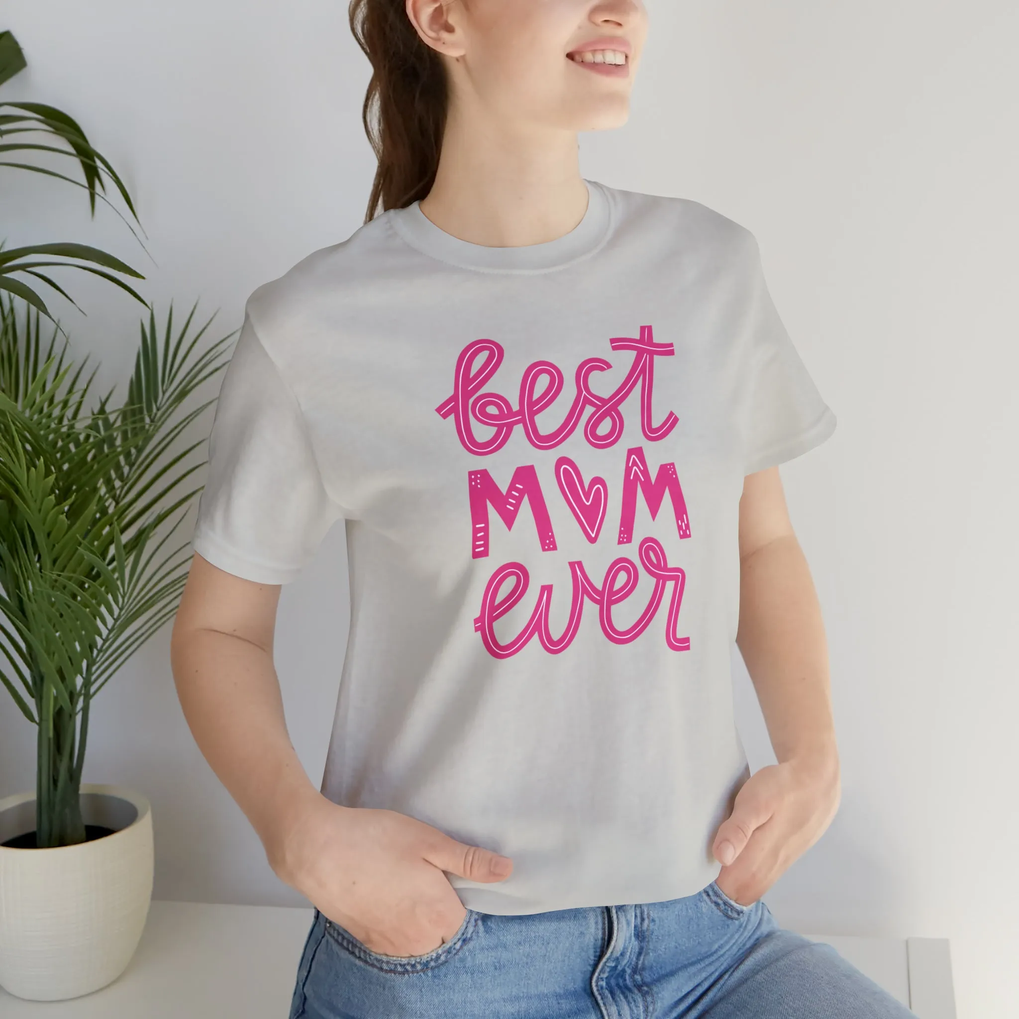 Best Mom Ever Pink Heart T-Shirt | Love You Mama Tee |  Bella Canvas 3001 Unisex |  Mother Short Sleeve Tshirt