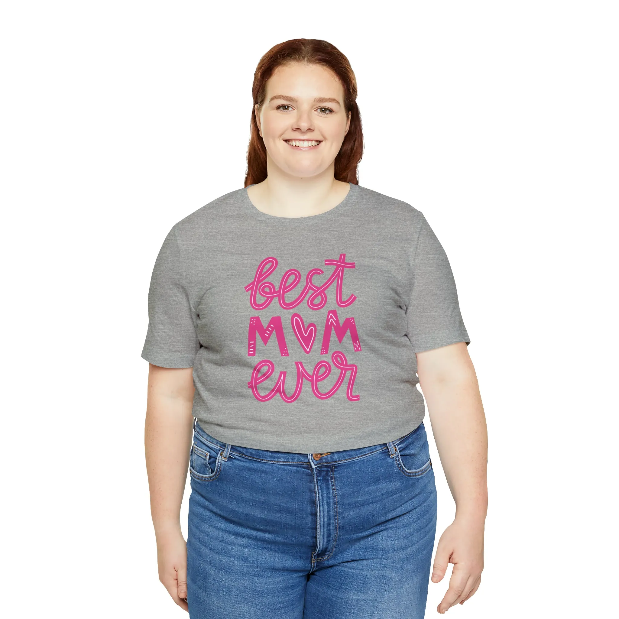 Best Mom Ever Pink Heart T-Shirt | Love You Mama Tee |  Bella Canvas 3001 Unisex |  Mother Short Sleeve Tshirt