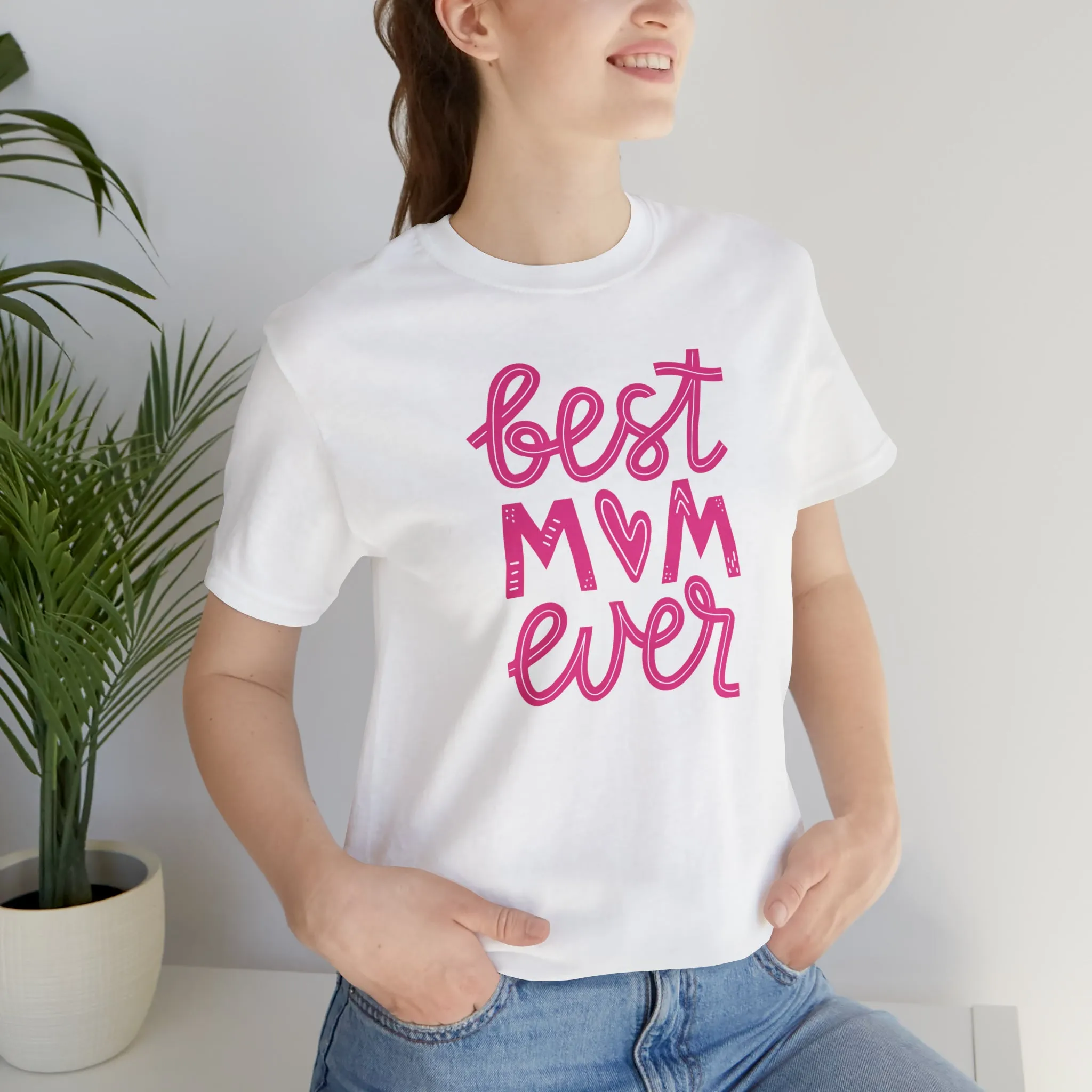 Best Mom Ever Pink Heart T-Shirt | Love You Mama Tee |  Bella Canvas 3001 Unisex |  Mother Short Sleeve Tshirt