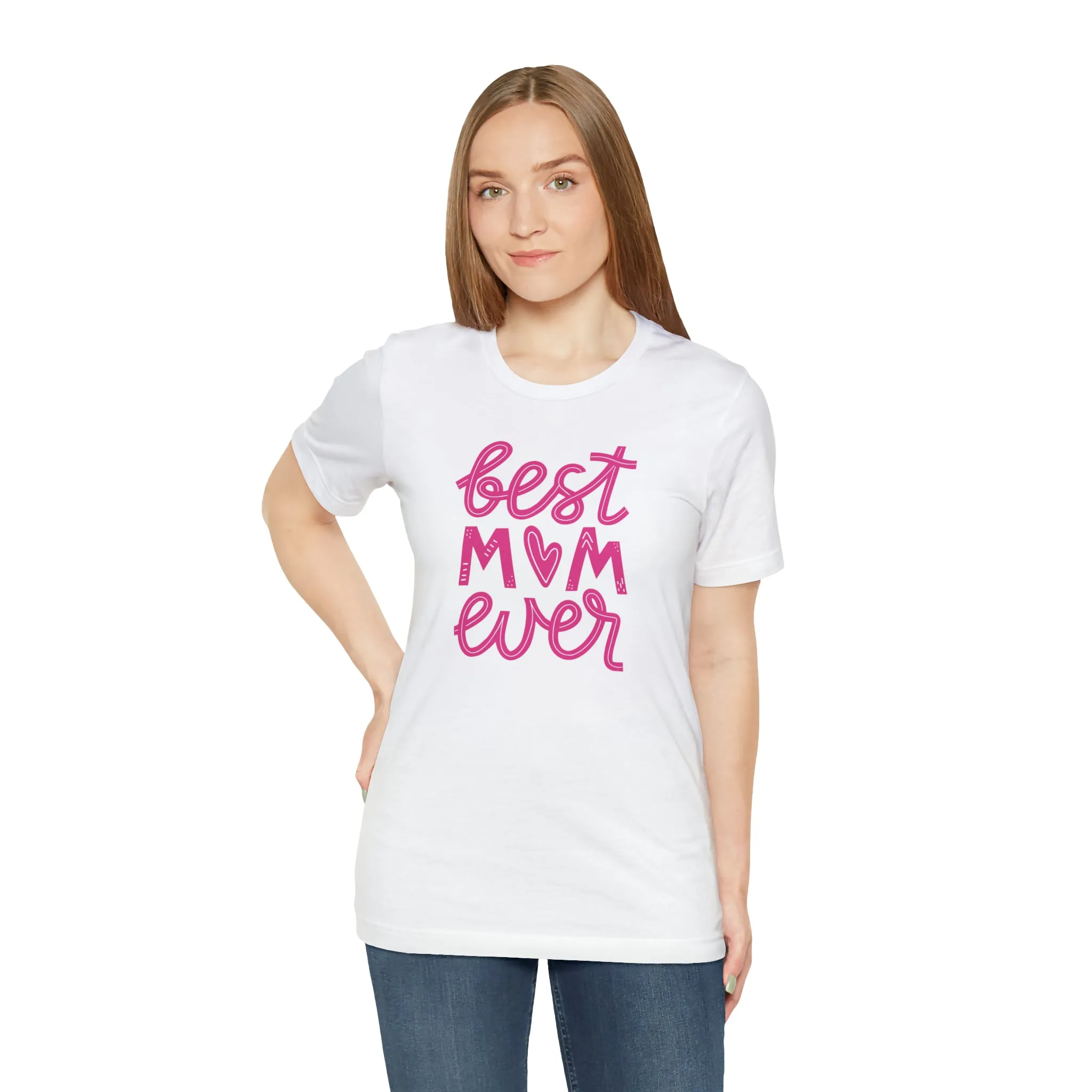 Best Mom Ever Pink Heart T-Shirt | Love You Mama Tee |  Bella Canvas 3001 Unisex |  Mother Short Sleeve Tshirt