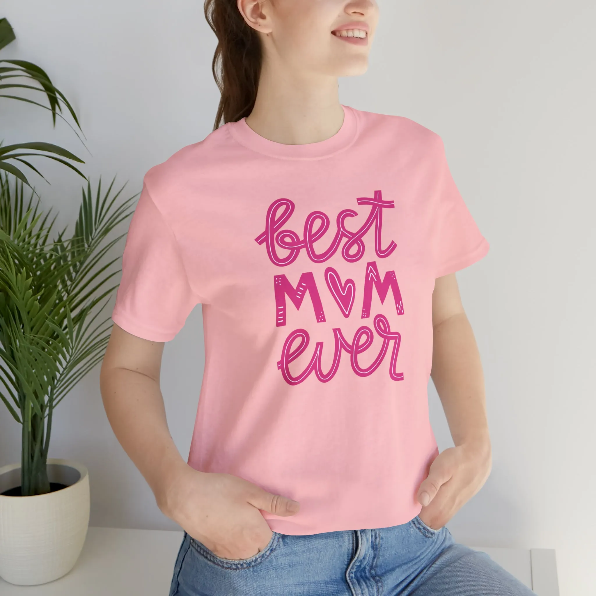 Best Mom Ever Pink Heart T-Shirt | Love You Mama Tee |  Bella Canvas 3001 Unisex |  Mother Short Sleeve Tshirt