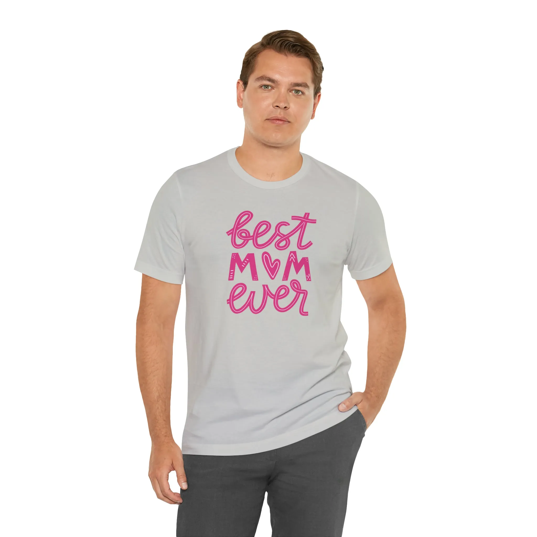 Best Mom Ever Pink Heart T-Shirt | Love You Mama Tee |  Bella Canvas 3001 Unisex |  Mother Short Sleeve Tshirt