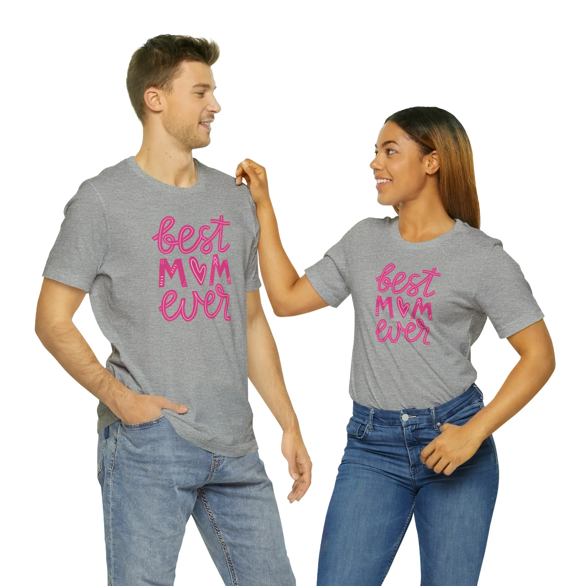 Best Mom Ever Pink Heart T-Shirt | Love You Mama Tee |  Bella Canvas 3001 Unisex |  Mother Short Sleeve Tshirt