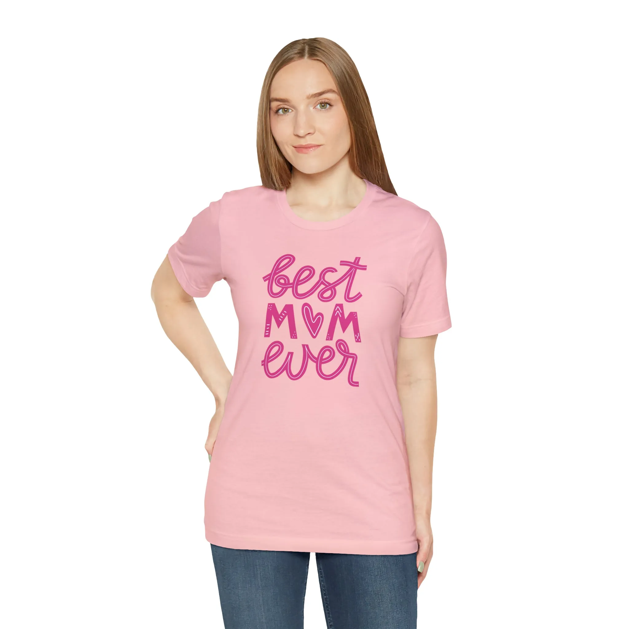 Best Mom Ever Pink Heart T-Shirt | Love You Mama Tee |  Bella Canvas 3001 Unisex |  Mother Short Sleeve Tshirt