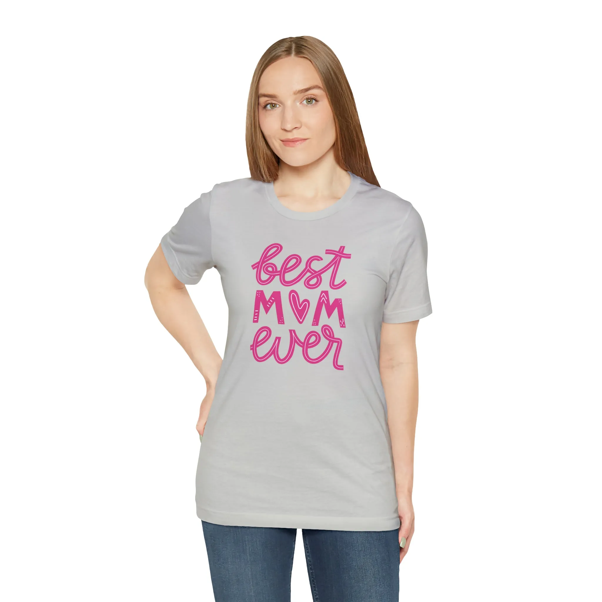 Best Mom Ever Pink Heart T-Shirt | Love You Mama Tee |  Bella Canvas 3001 Unisex |  Mother Short Sleeve Tshirt