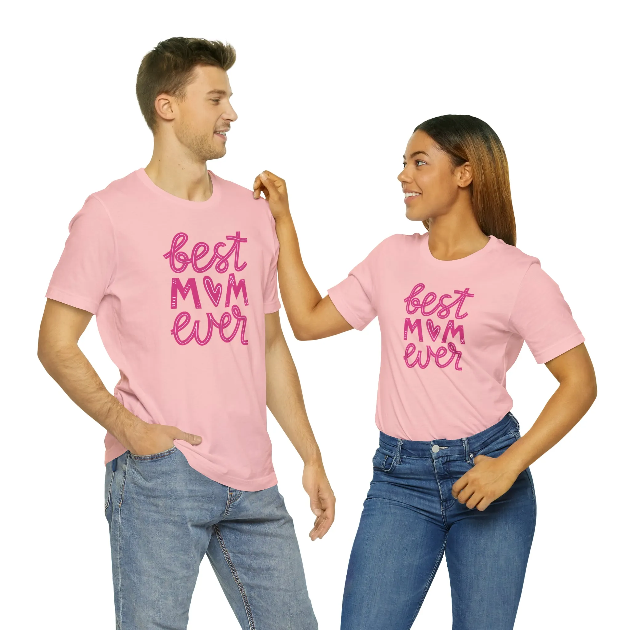 Best Mom Ever Pink Heart T-Shirt | Love You Mama Tee |  Bella Canvas 3001 Unisex |  Mother Short Sleeve Tshirt