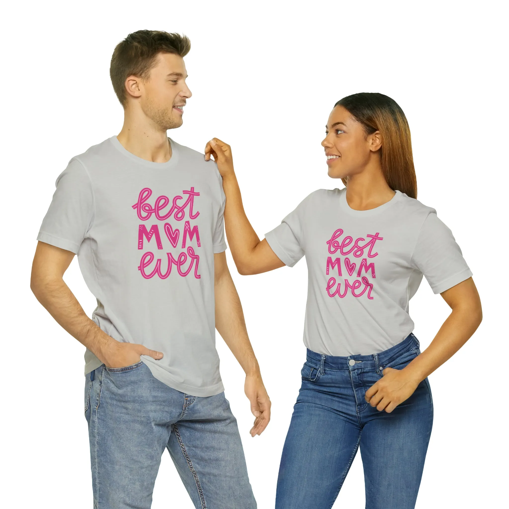 Best Mom Ever Pink Heart T-Shirt | Love You Mama Tee |  Bella Canvas 3001 Unisex |  Mother Short Sleeve Tshirt