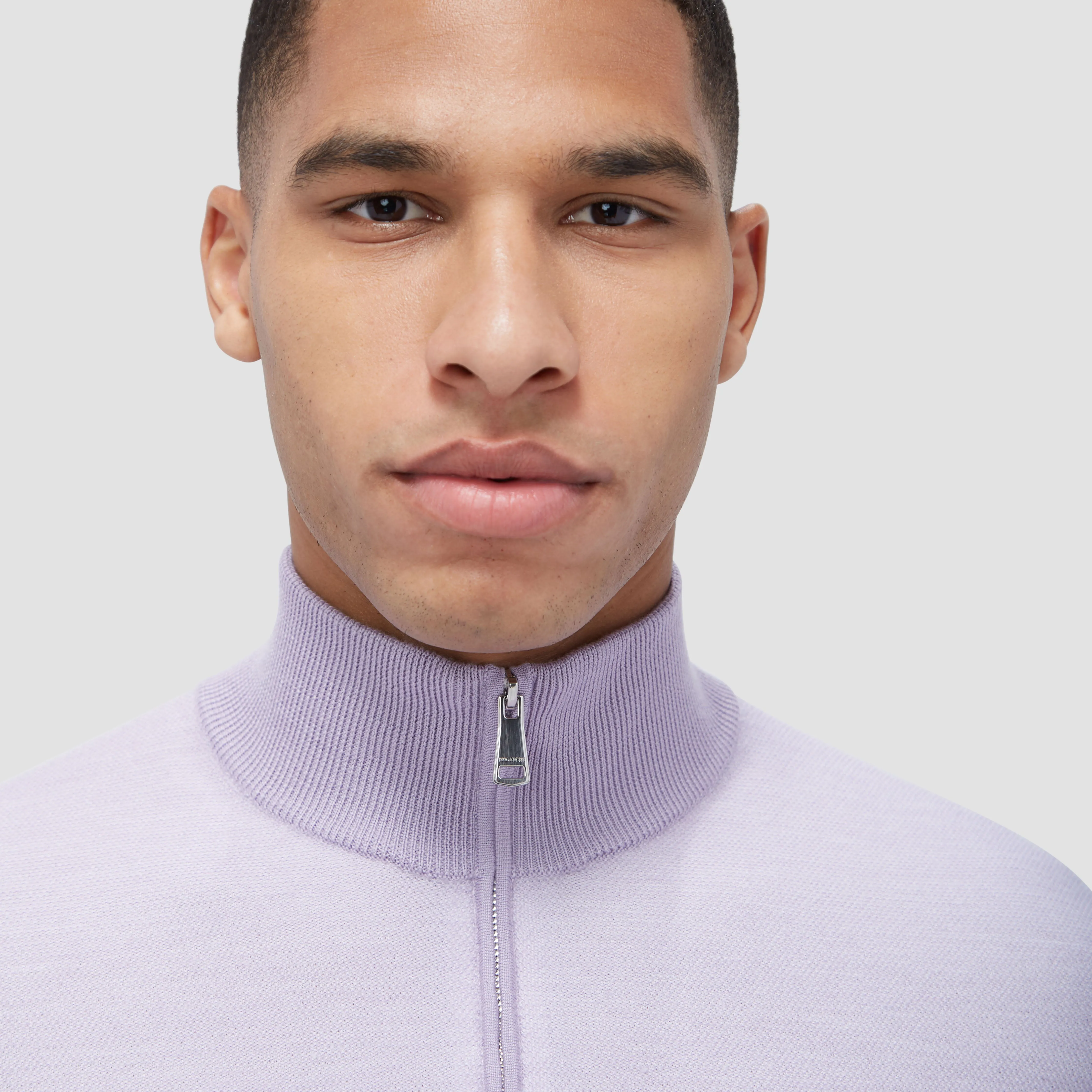 Bird's Eye Jacquard Quarter-Zip Mock Neck Sweater