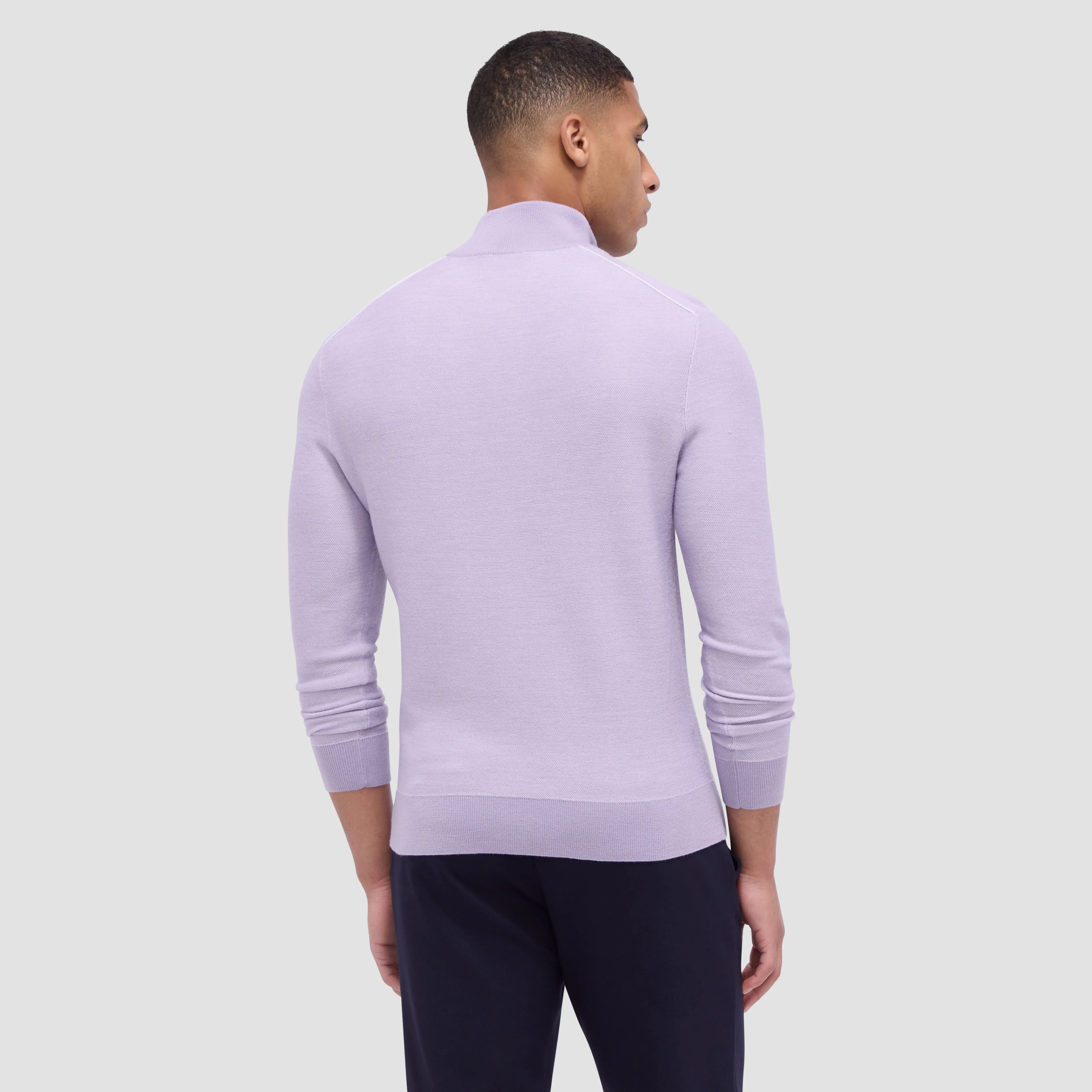 Bird's Eye Jacquard Quarter-Zip Mock Neck Sweater