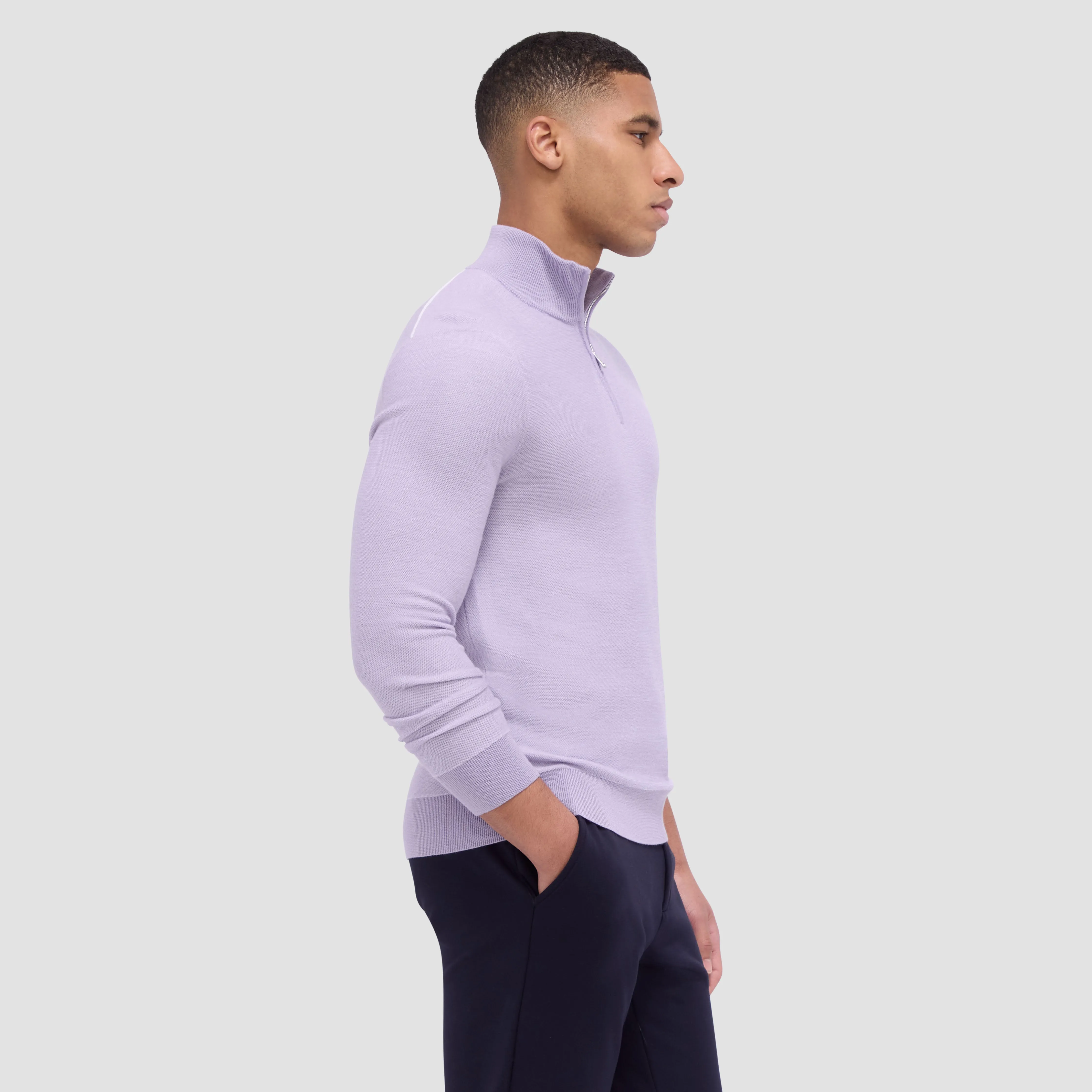 Bird's Eye Jacquard Quarter-Zip Mock Neck Sweater