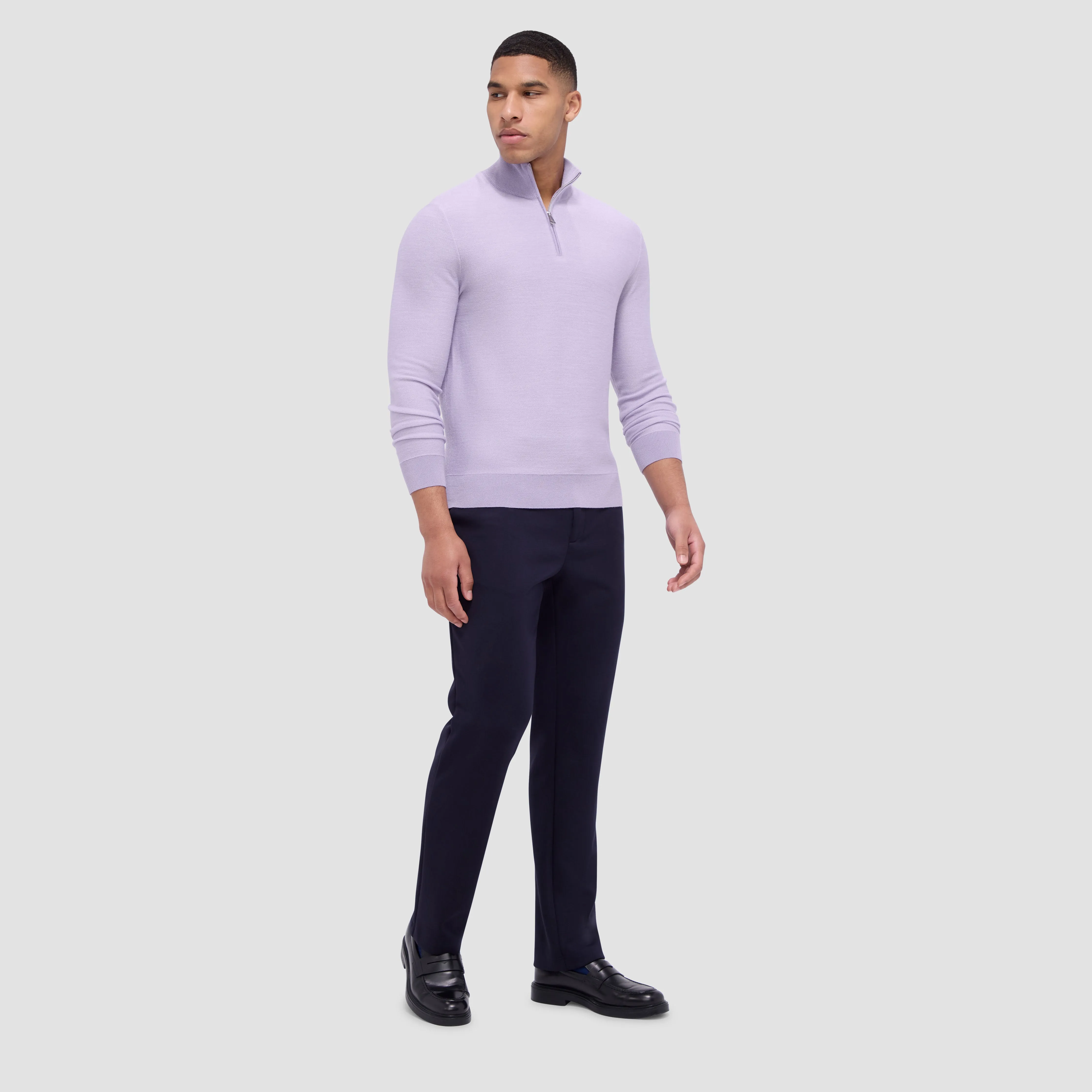 Bird's Eye Jacquard Quarter-Zip Mock Neck Sweater