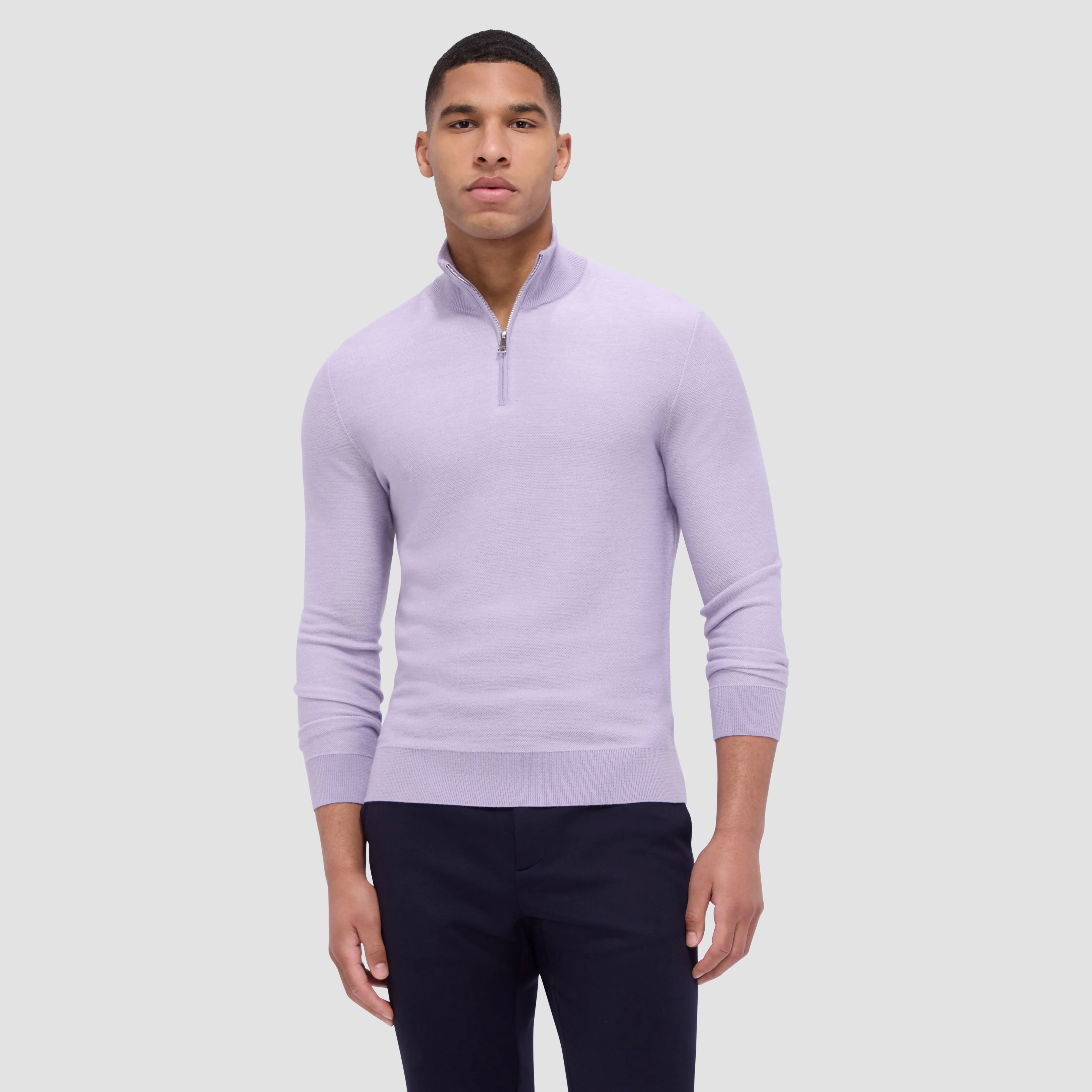 Bird's Eye Jacquard Quarter-Zip Mock Neck Sweater