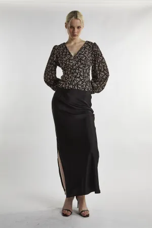 Black Stone Ditsy Button-Front-Top