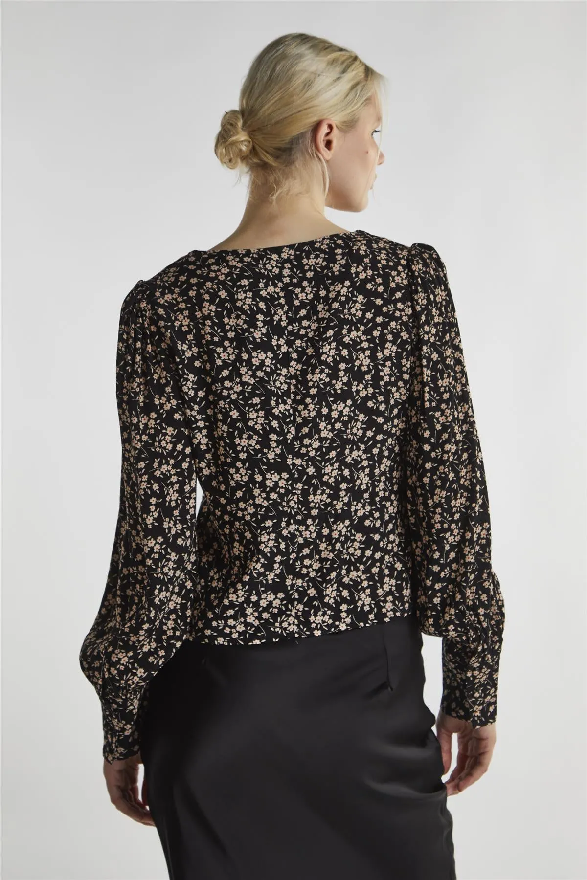 Black Stone Ditsy Button-Front-Top