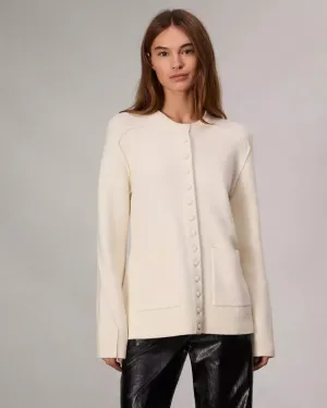Bridget Long Crew Cardigan in Ivory