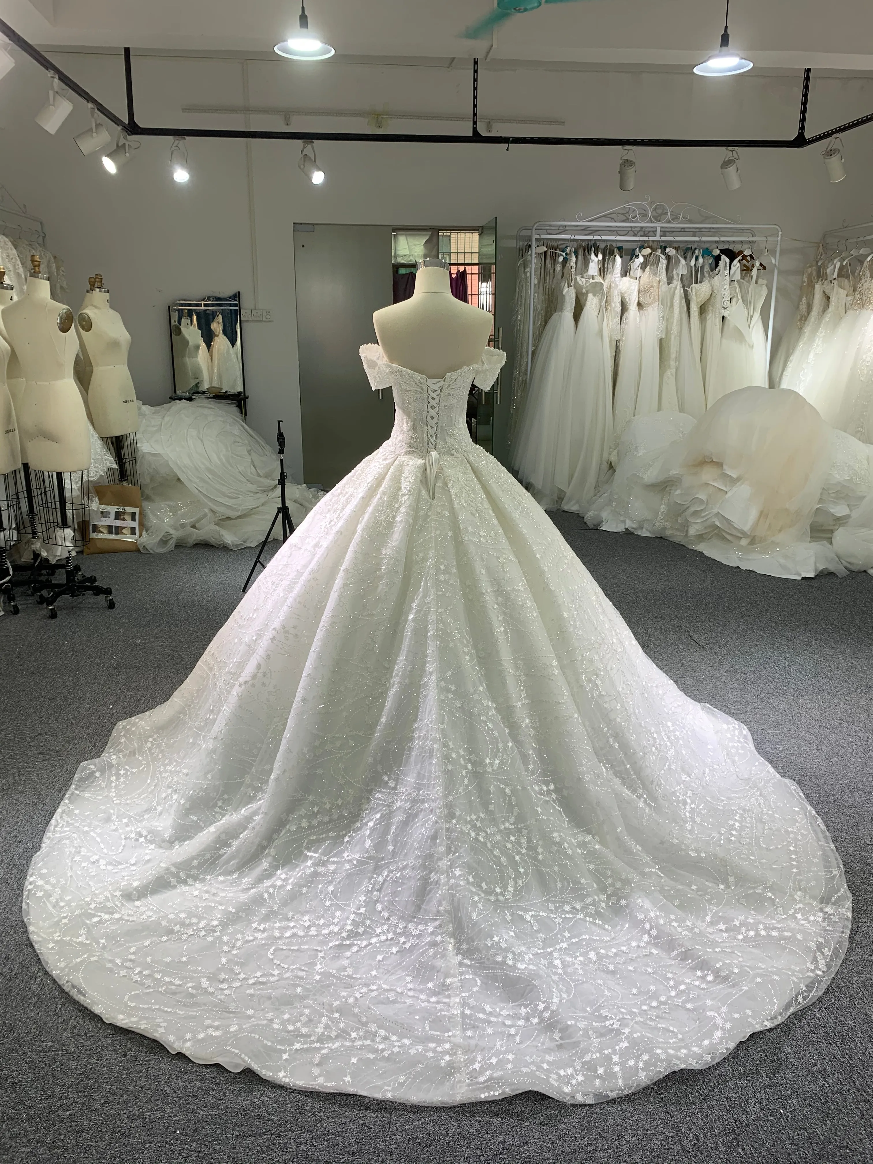 BYG #29755 full lace off the shoulder wedding dress
