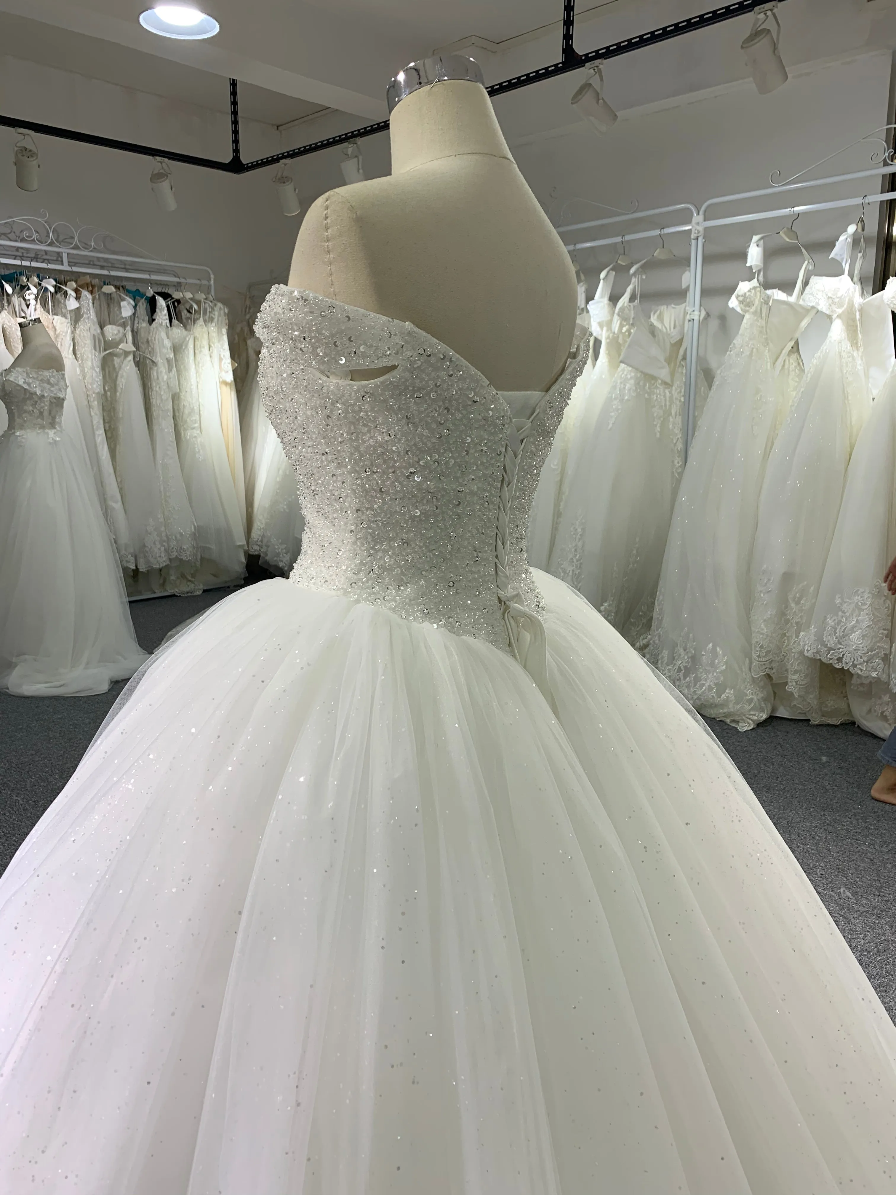 BYG beaded off the shoulder wedding dress