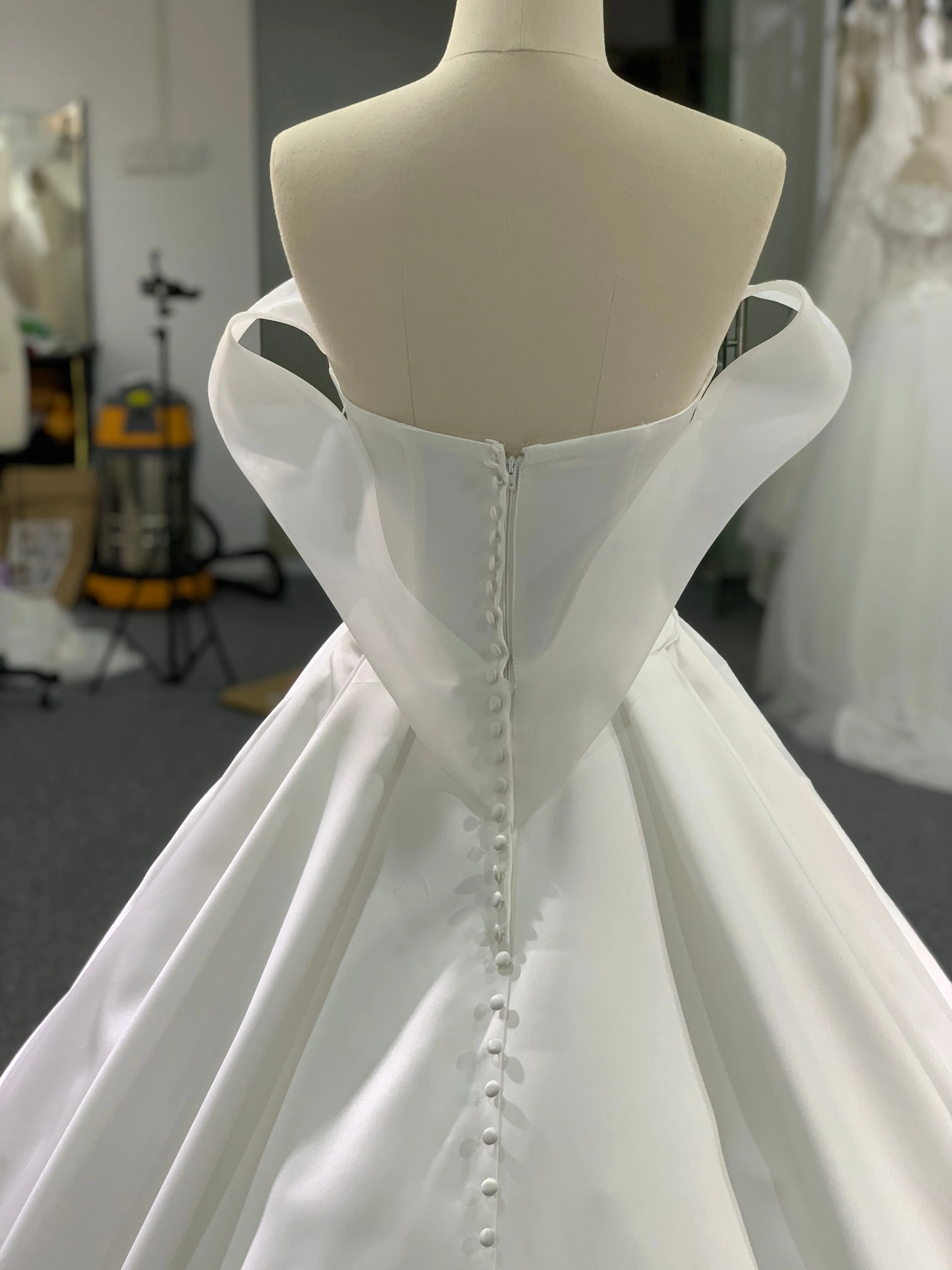 BYG elegant satin off the shoulder wedding gown