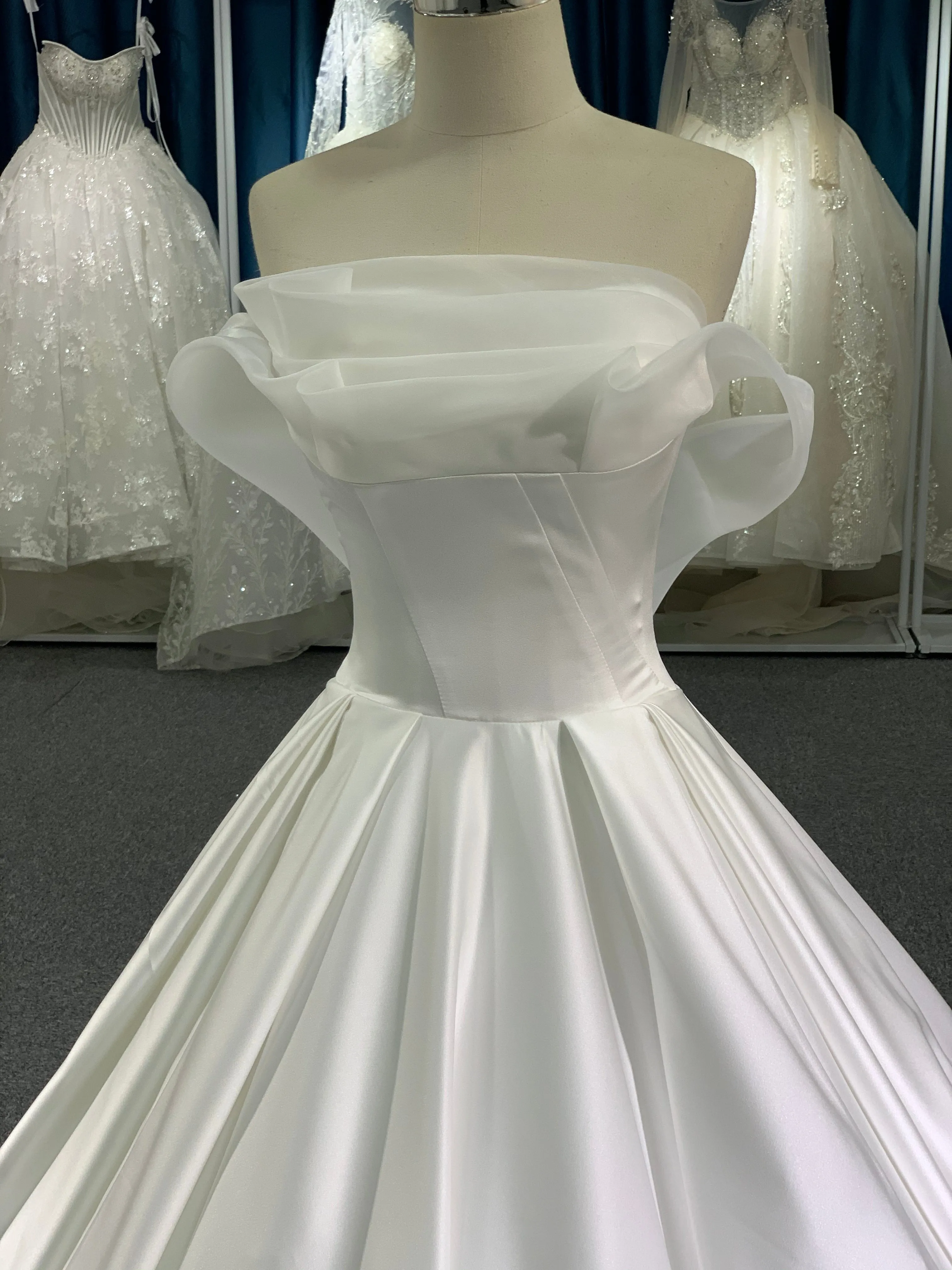 BYG elegant satin off the shoulder wedding gown