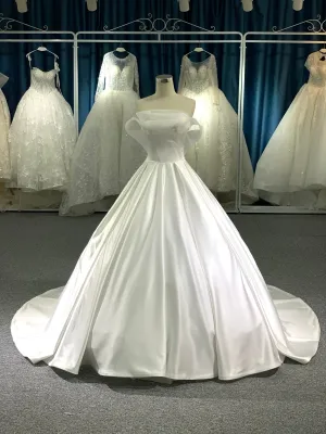 BYG elegant satin off the shoulder wedding gown