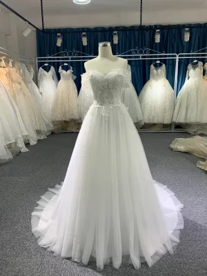 BYG lace and tulle off the shoulder A line wedding dress