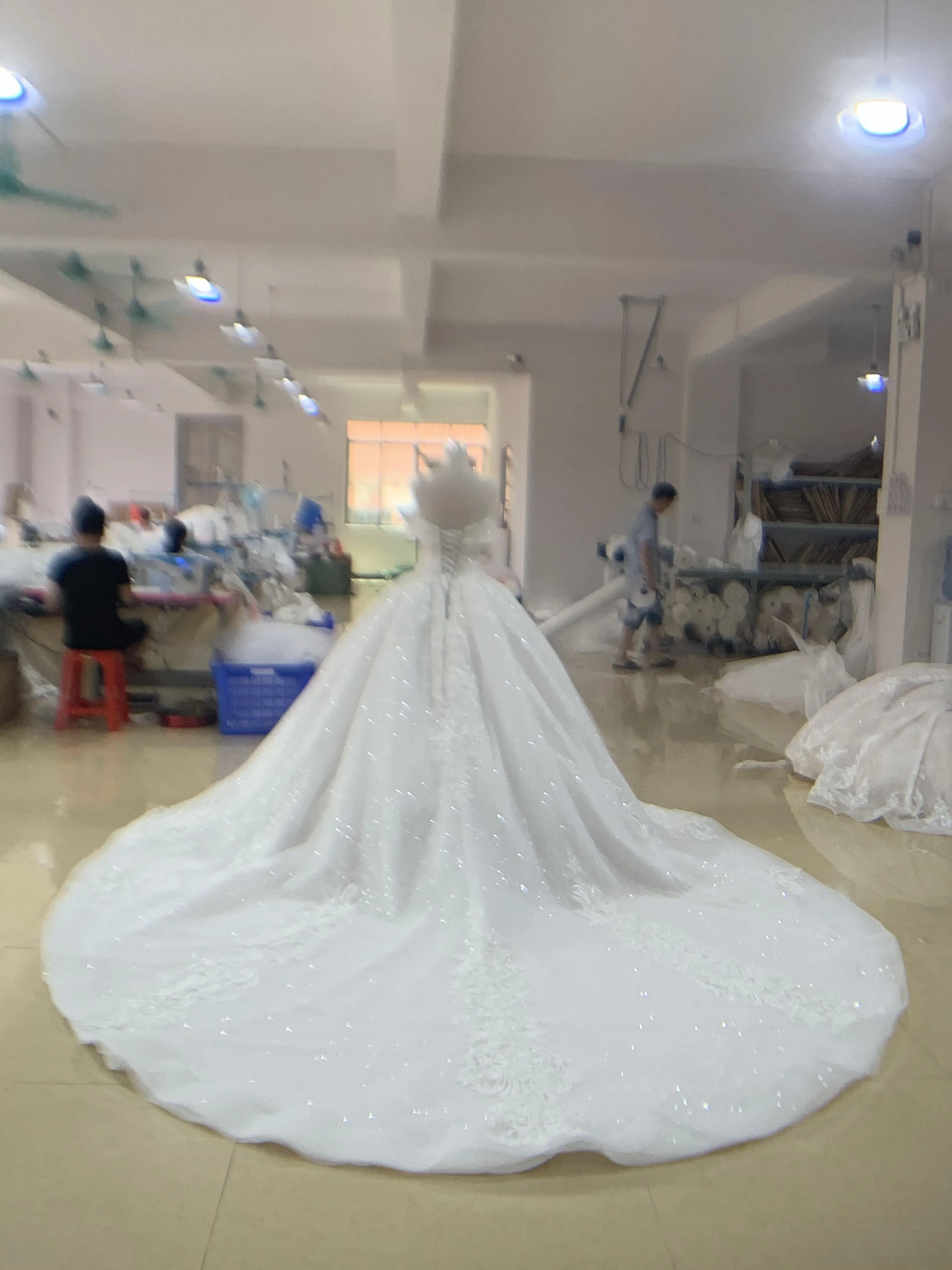 BYG luxury off the shoulder ball gown with long train