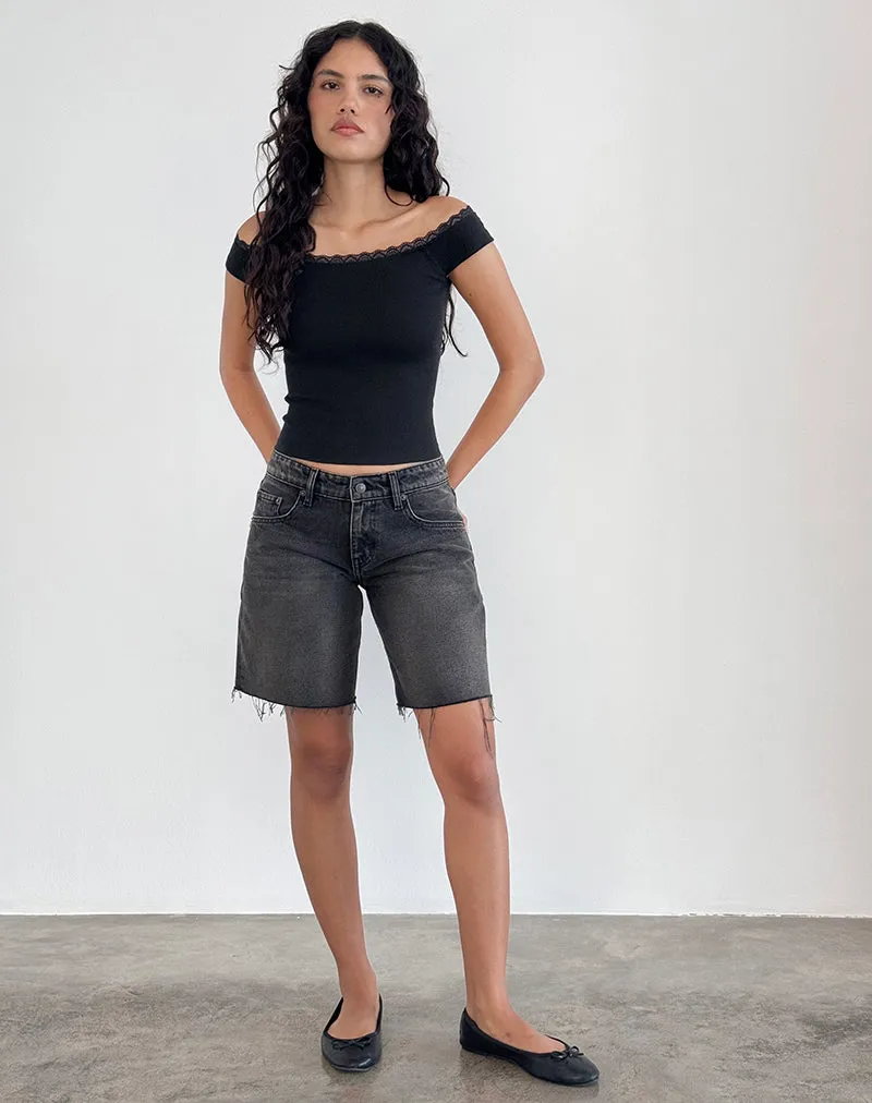 Chacha Top in Black Rib Lace
