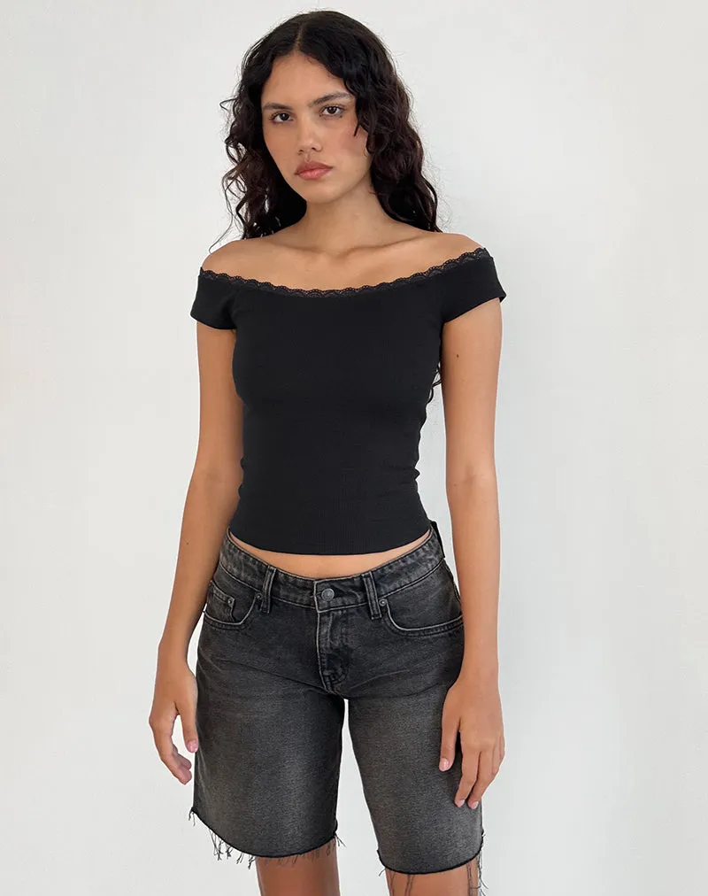 Chacha Top in Black Rib Lace