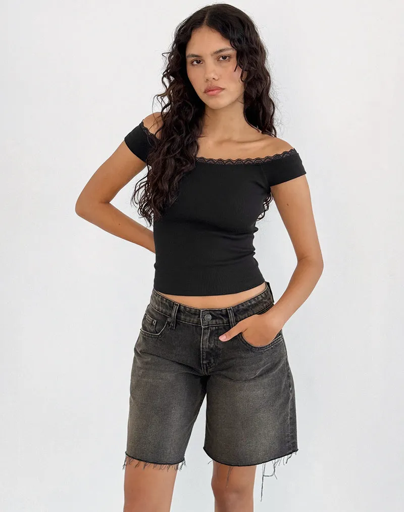 Chacha Top in Black Rib Lace