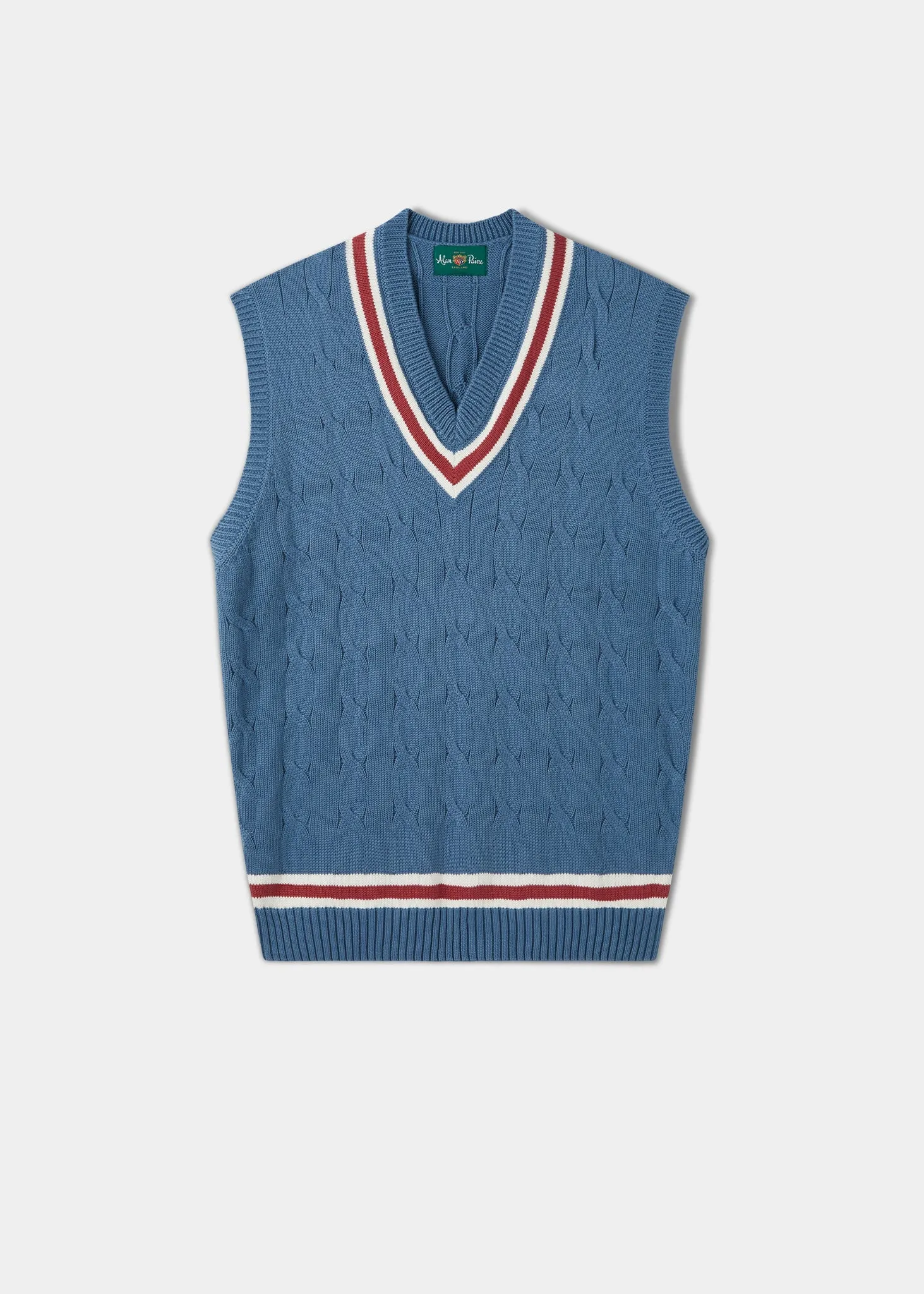 Chadbury Cable Cricket Slipover In Airforce & Cherry