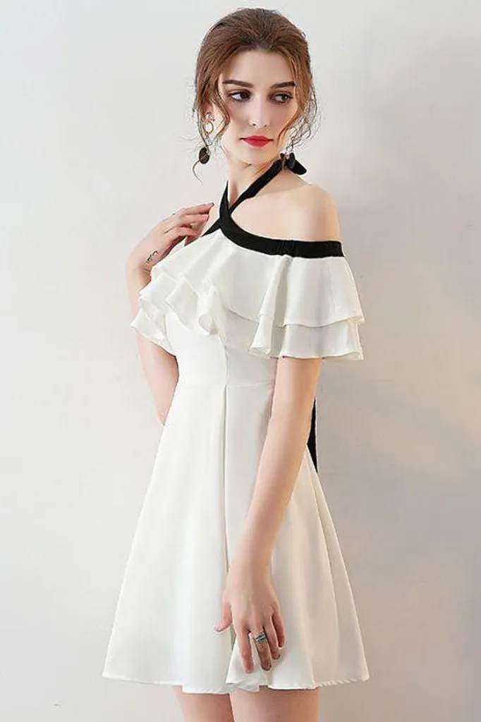 Chic Homecoming Dress Halter Flouncing A-line Chiffon Short Prom Dress Sexy Party Dress OHM163