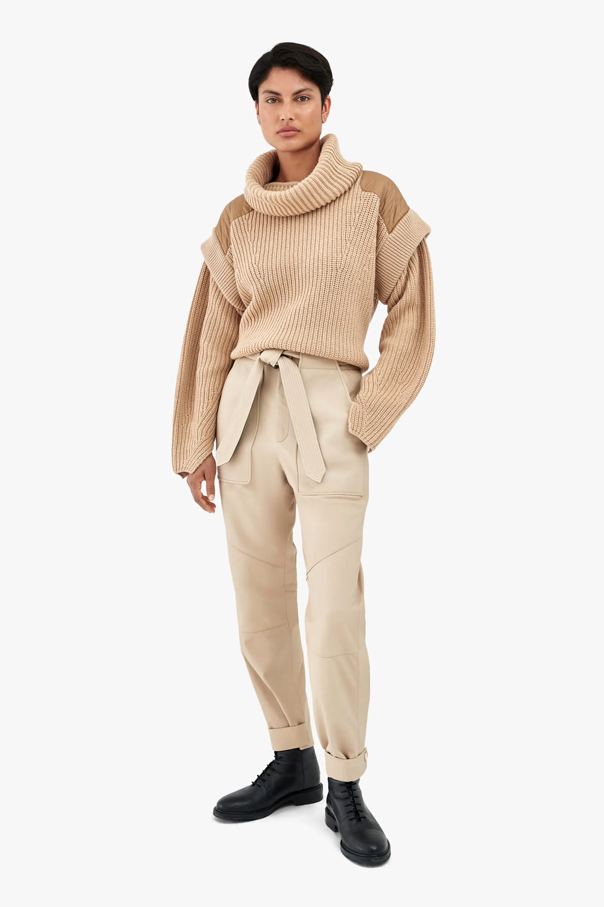 Convertible Rib Crew Jumper - Camel