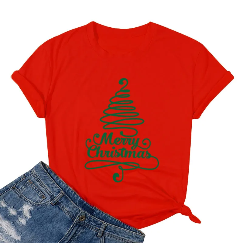 Cotton 2022 Christmas Tree T-shirts